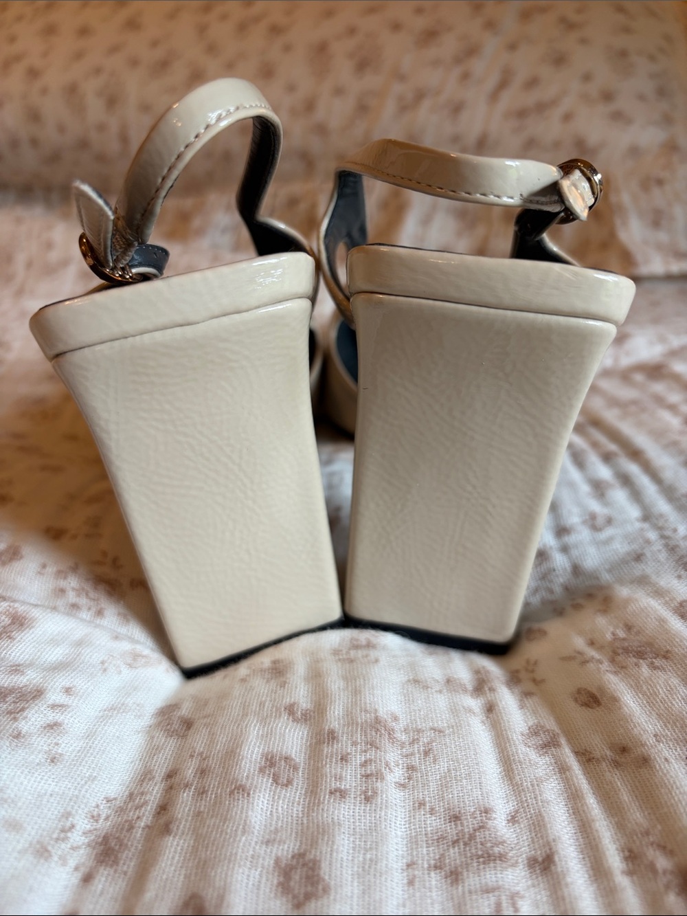 Franco Sarto Cream Patent Pointed Slingback Heels - Picture 12 of 17